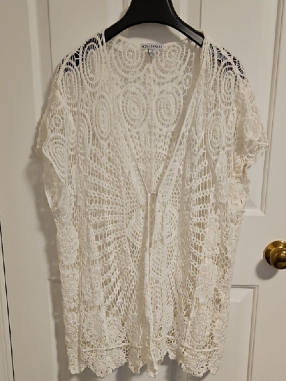 Nina Leonard White Crochet Lace Boho Cardigan Shrug - S